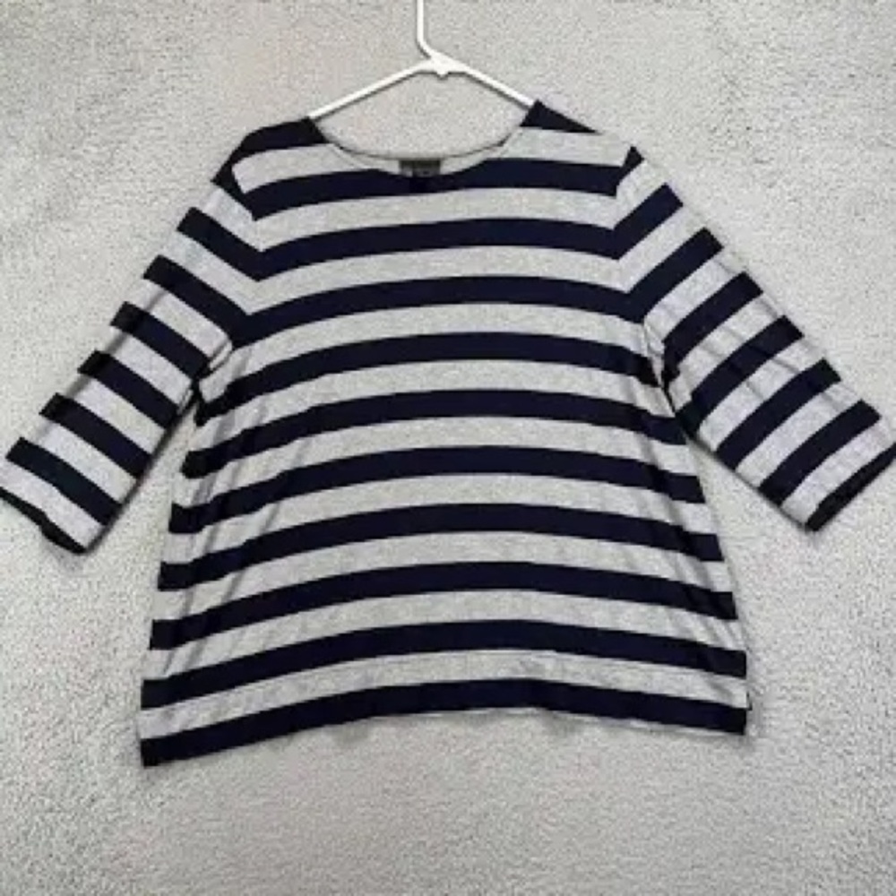J. Jill Shirt Women Large Petite Blue/Black Grey Striped Wearever Collection